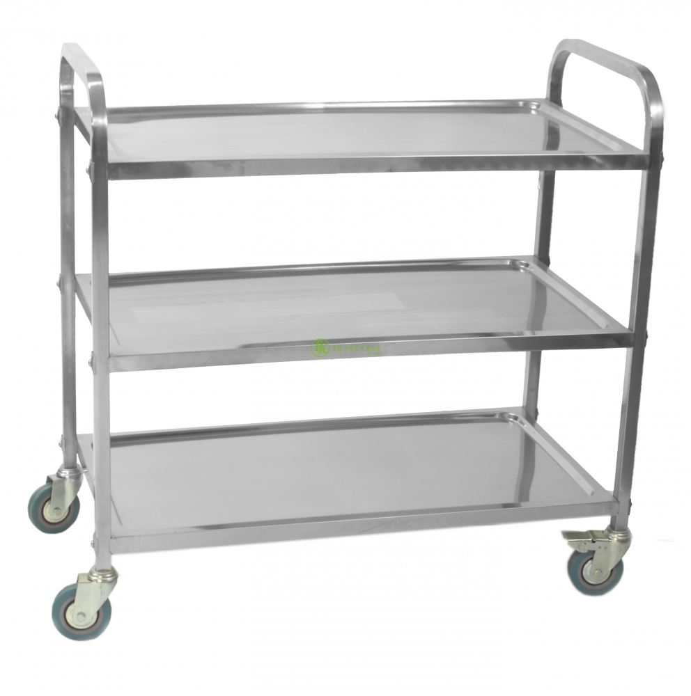 Stainless Steel 3 Tier Trolley (2 Side Push Handle)