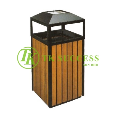 Wood Square Waste Bin c/w Ashtray Top &G.I. Inner Liner