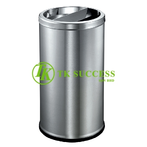 Stainless Steel Round Waste  Bin c/w Half Ashtray & Half Open Top