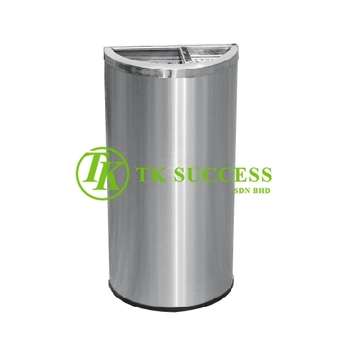 Stainless Steel Semi Round Bin c/w 1/3 Ashtray 2/3 Open Top