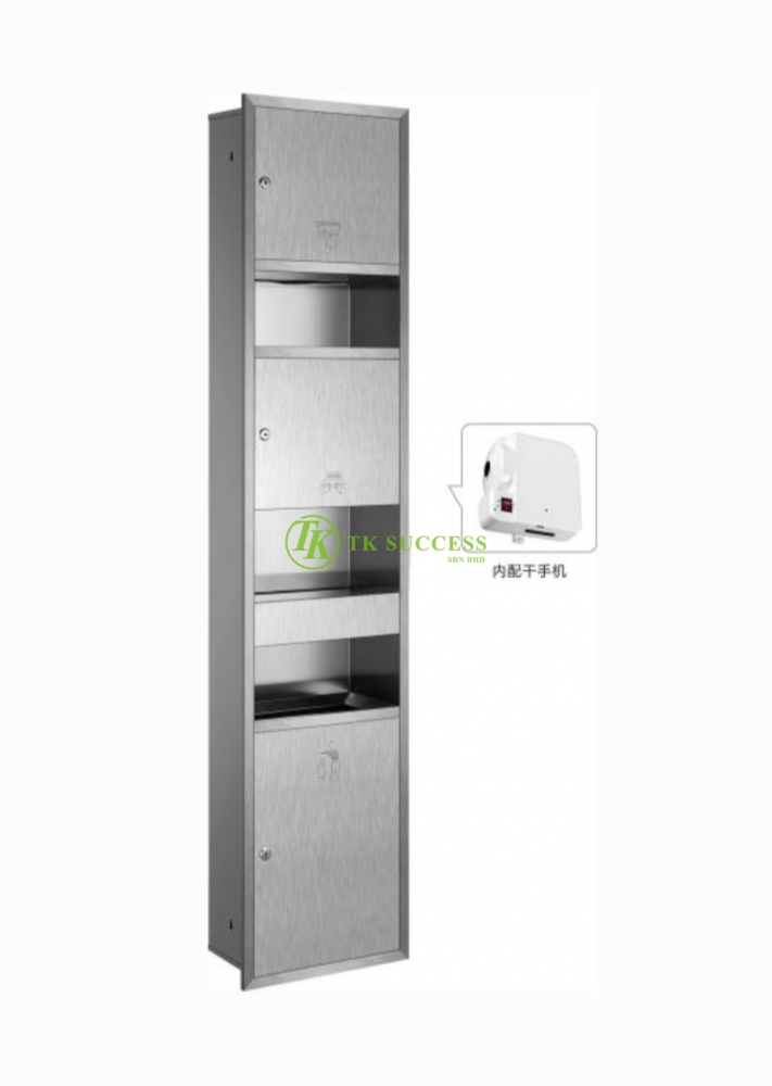 Stainless Steel 3 in 1 Paper Towel Dispenser, Hand Dryer & Disposal Bin (Wall Recessed)