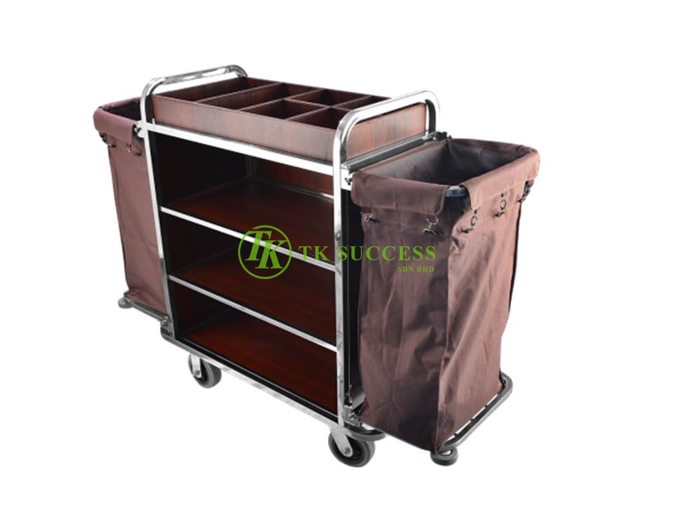 Stainless Steel Wooden Maid Trolley (Foldable Side)