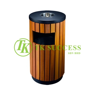 Wood Round Waste Bin c/w Ashtray Top &G.I. Inner Liner