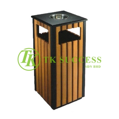 Wood Square Waste Bin c/w Ashtray Top &G.I. Inner Liner