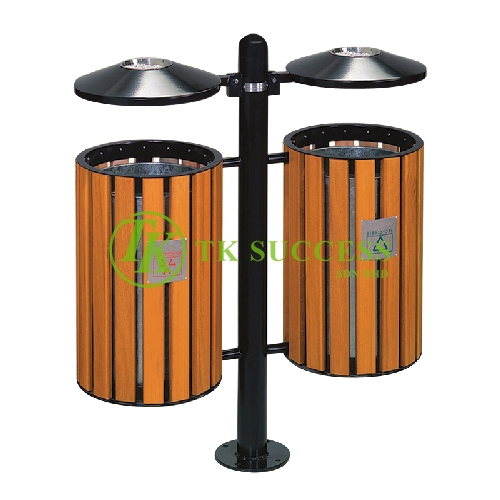 Double Wood Outdoor Bin c/w Ashtray Top & G.I Liner