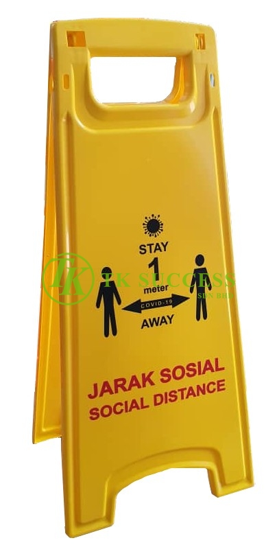 Anders Yellow Caution Sign Board - Jarak Sosial / Social Distance