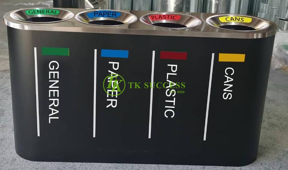 Black Powder Coated Stainless Steel Recycle Bin 4 in 1
