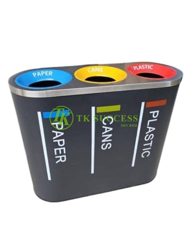 Black Powder Coated Stainless Steel Recycle Bin  3 in 1
