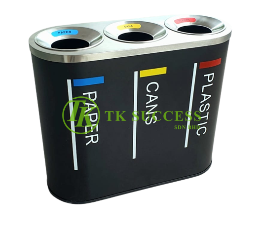 Black Powder Coated Stainless Steel Recycle Bin  3 in 1